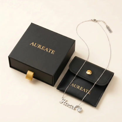 Birth Stone Letter Drop Strand Silver AUREATE gift box with Hazel and April Diamond heart birthstone