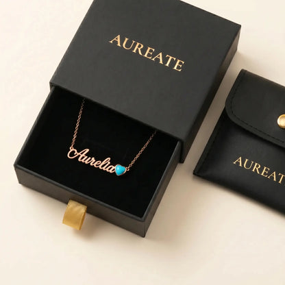 Birth Stone Letter Drop Strand Rose Gold AUREATE gift box with Aurelia and December Turquoise heart birthstone