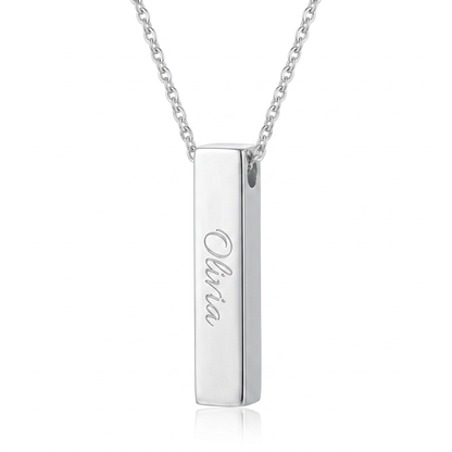 Silver vertical bar name necklace packshot