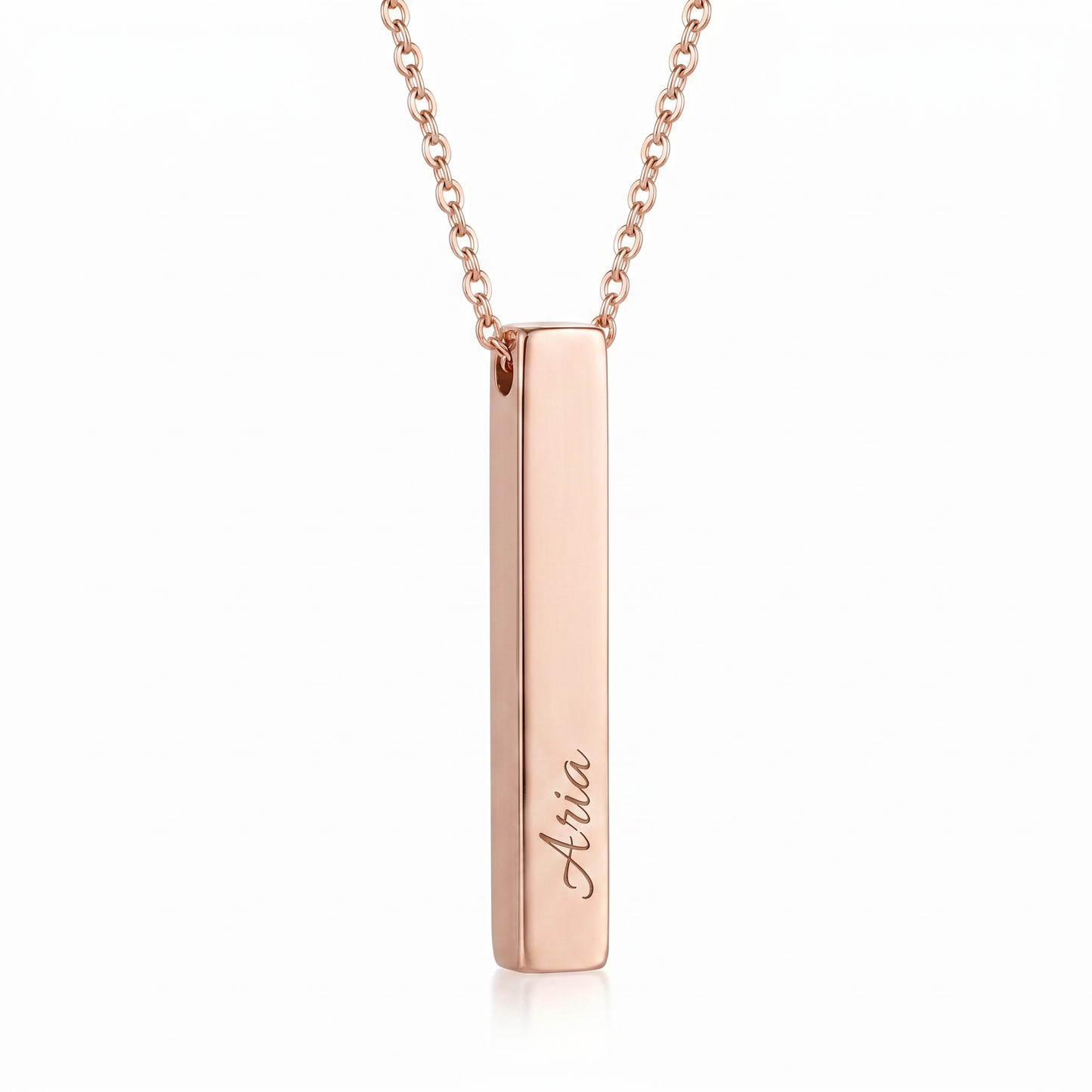 Rose gold vertical bar name necklace packshot