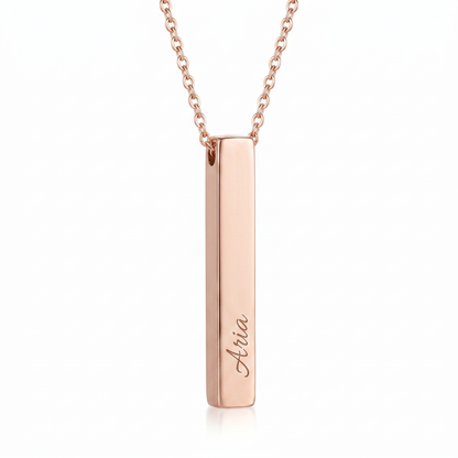 Rose gold vertical bar name necklace packshot