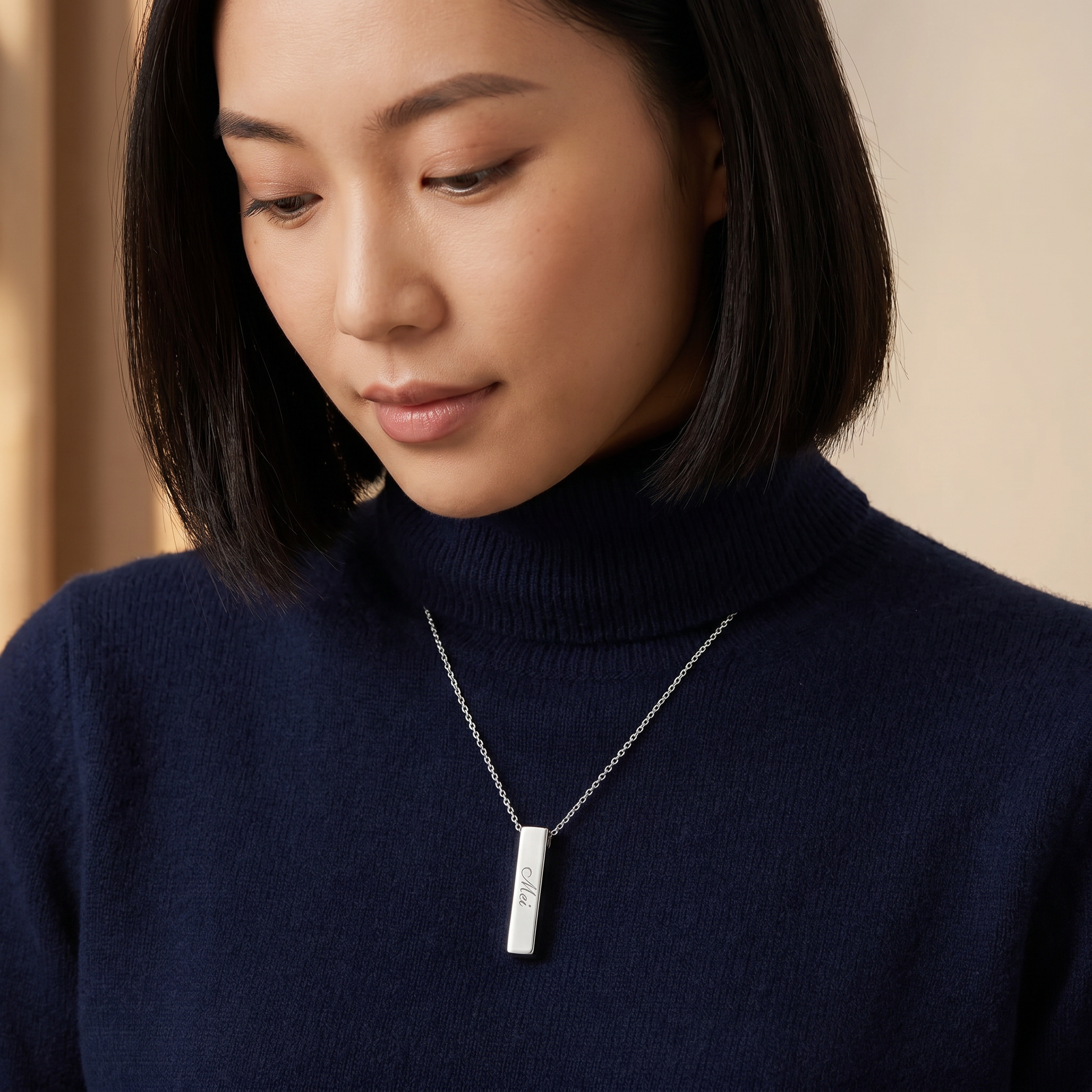 Silver vertical bar name necklace intimate