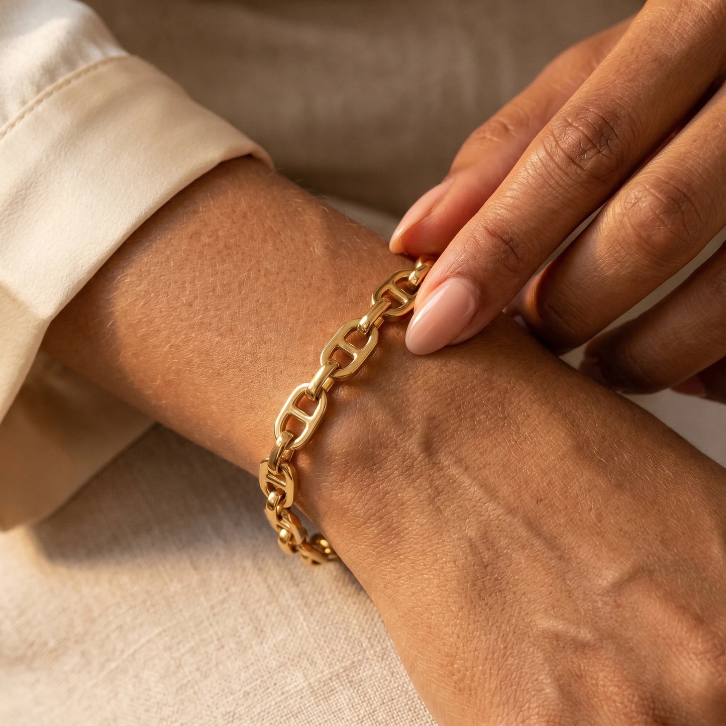 Mariner Link Bracelet gold lifestyle hand-to-jewelry intimate