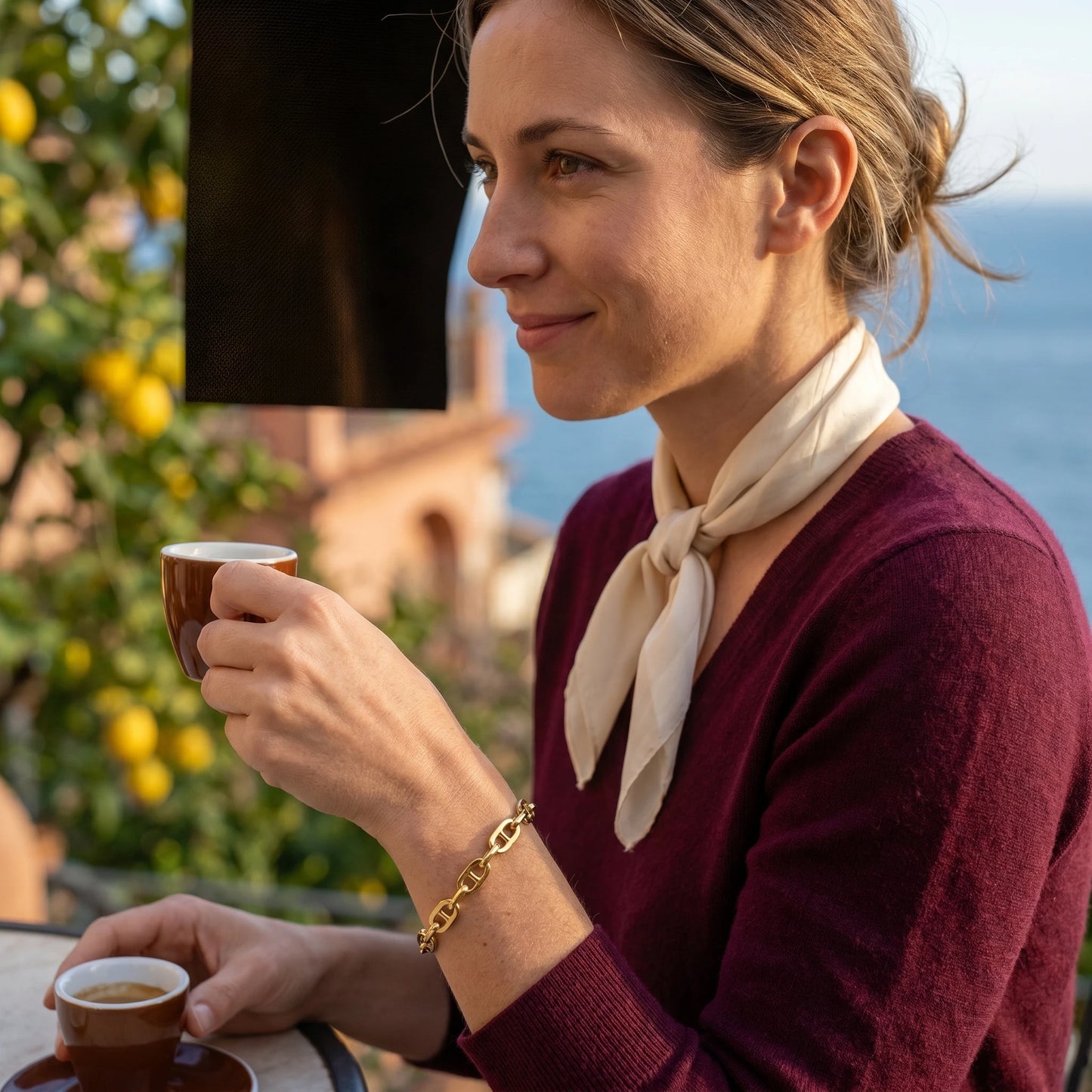 Mariner Link Bracelet gold lifestyle profile aspirational Amalfi