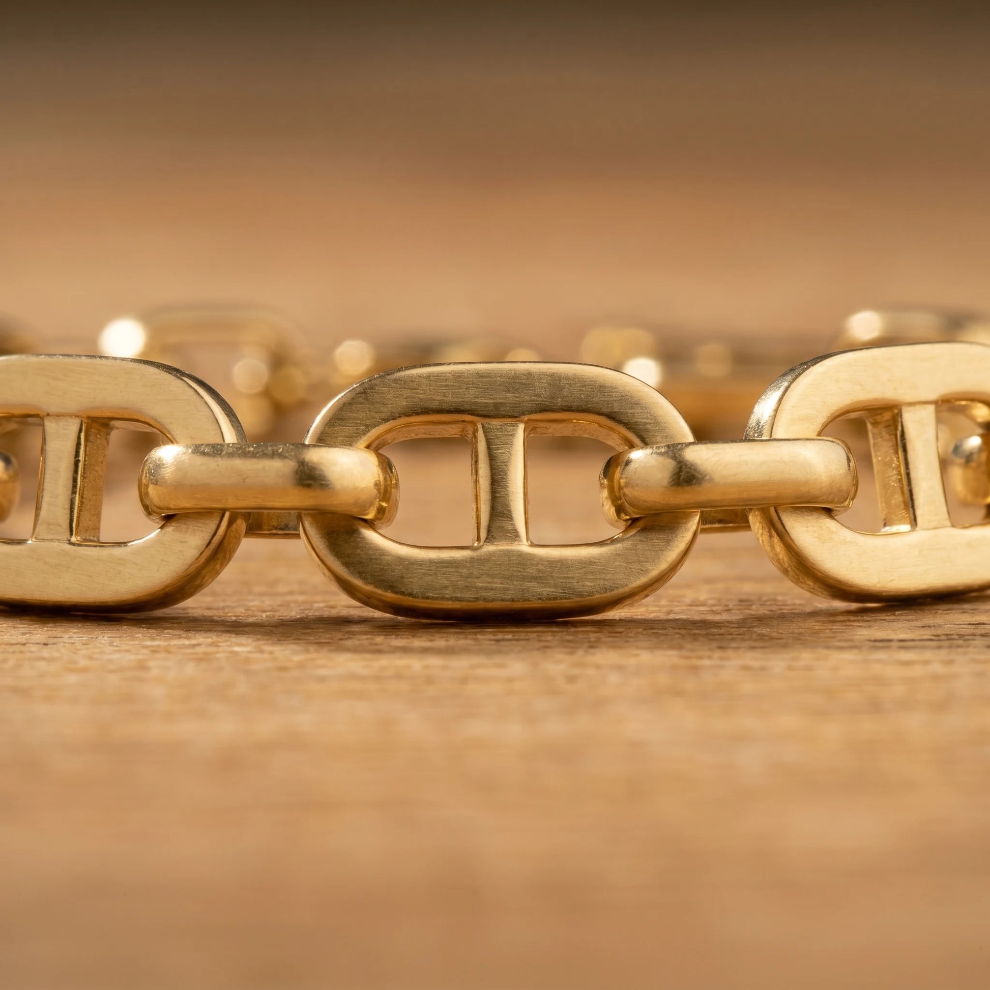 Mariner Link Bracelet gold macro detail anchor bar-through-oval links