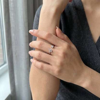 Crystal Initial Signet Ring Silver Tone tender hand close-up letter J