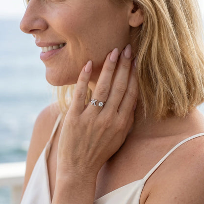 Crystal Initial Signet Ring Silver Tone subtle smile profile LA cliffside letter K