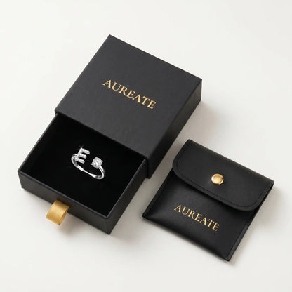 Crystal Initial Signet Ring Silver Tone AUREATE gift box letter E