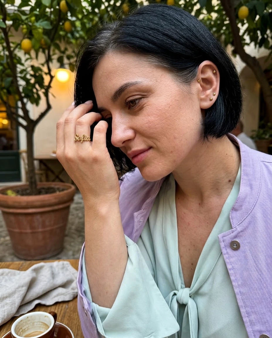Pave Letter Signet Statement Ring porté