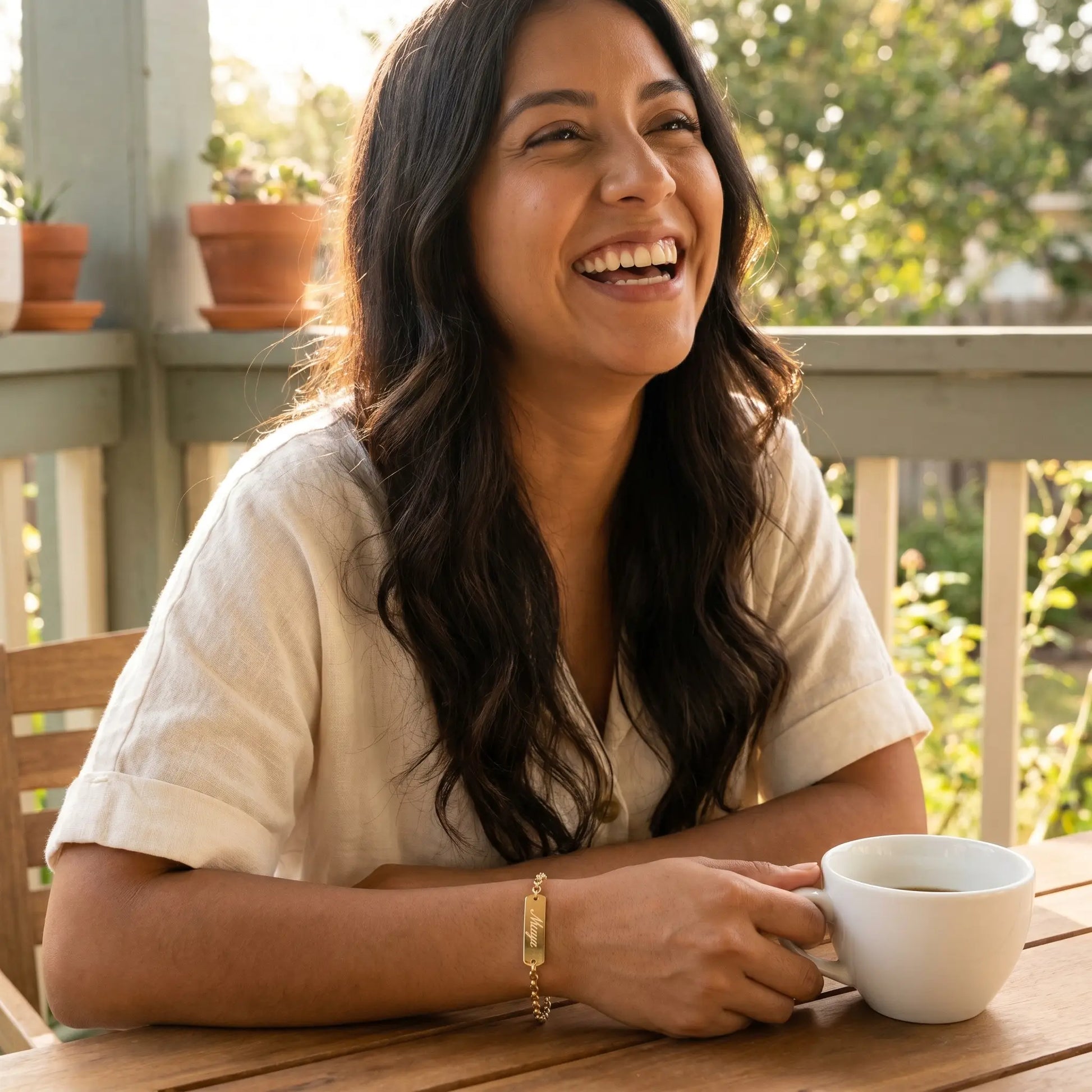 Engraved Gold Bar Bracelet AUREATE Bracelet 18K Gold Plated joy laugh Maya Austin coffee porch solo women only