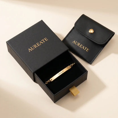 Engraved Gold Bar Bracelet AUREATE Bracelet 18K Gold Plated giftbox Aaliyah