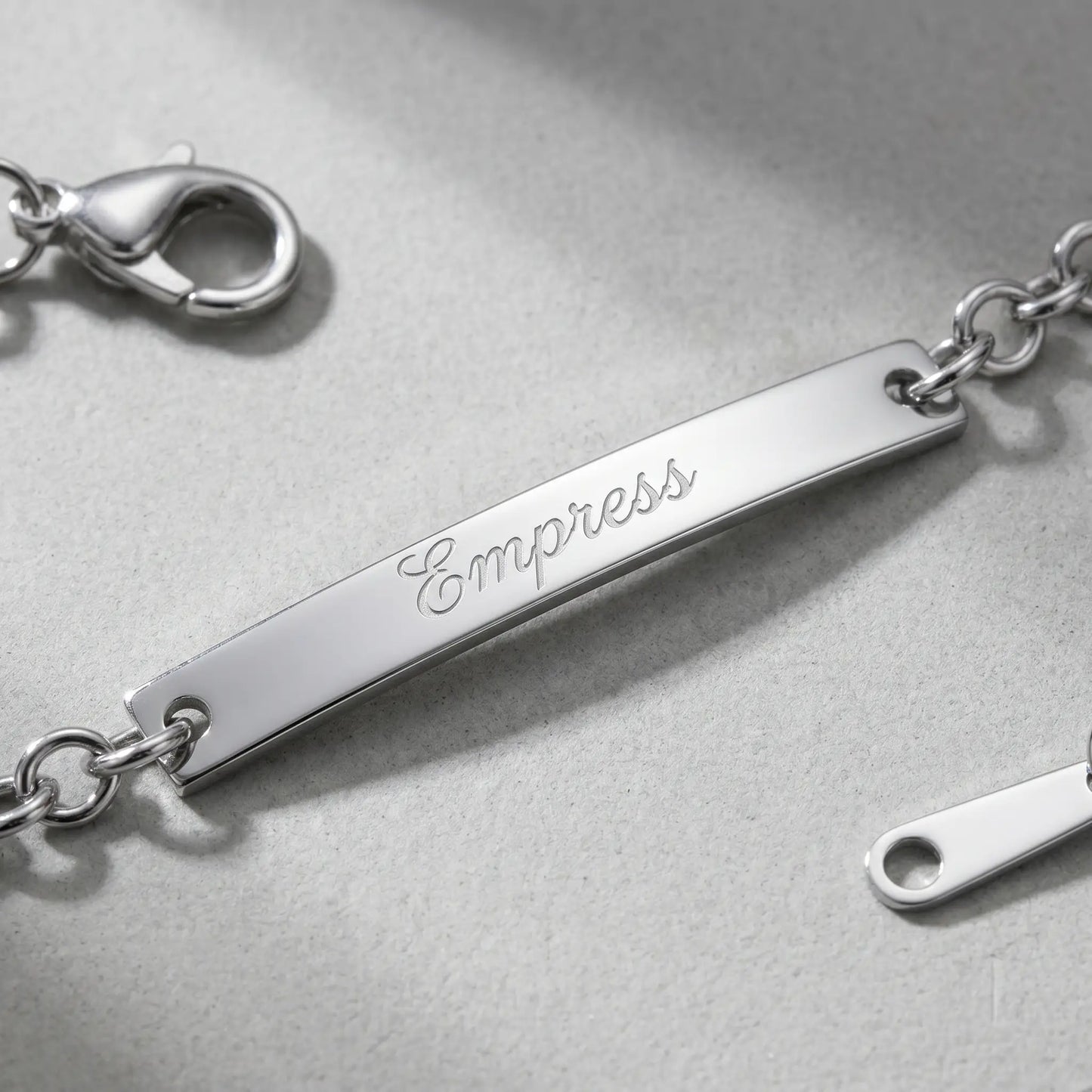 Engraved Gold Bar Bracelet AUREATE Bracelet Stainless Steel Silver Tone macro Empress
