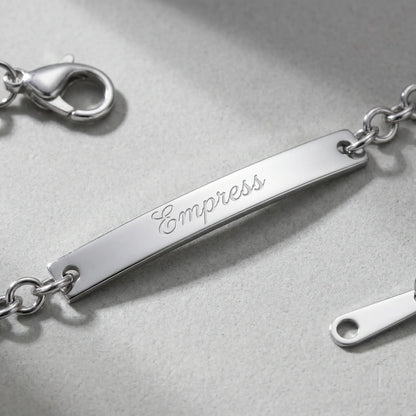 Engraved Gold Bar Bracelet AUREATE Bracelet Stainless Steel Silver Tone macro Empress