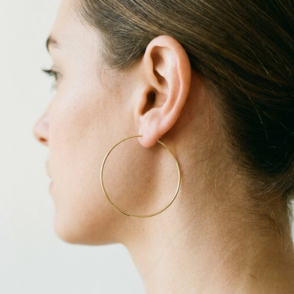 Timeless Gold Hoop Earrings side profile on-ear