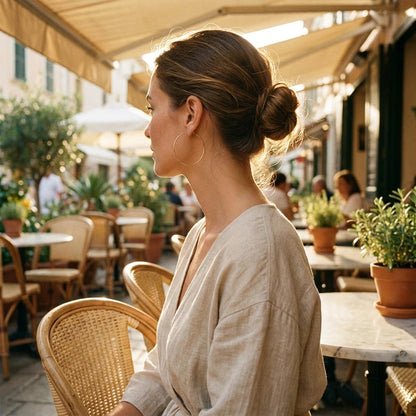 Timeless Gold Hoop Earrings cafe terrace lifestyle