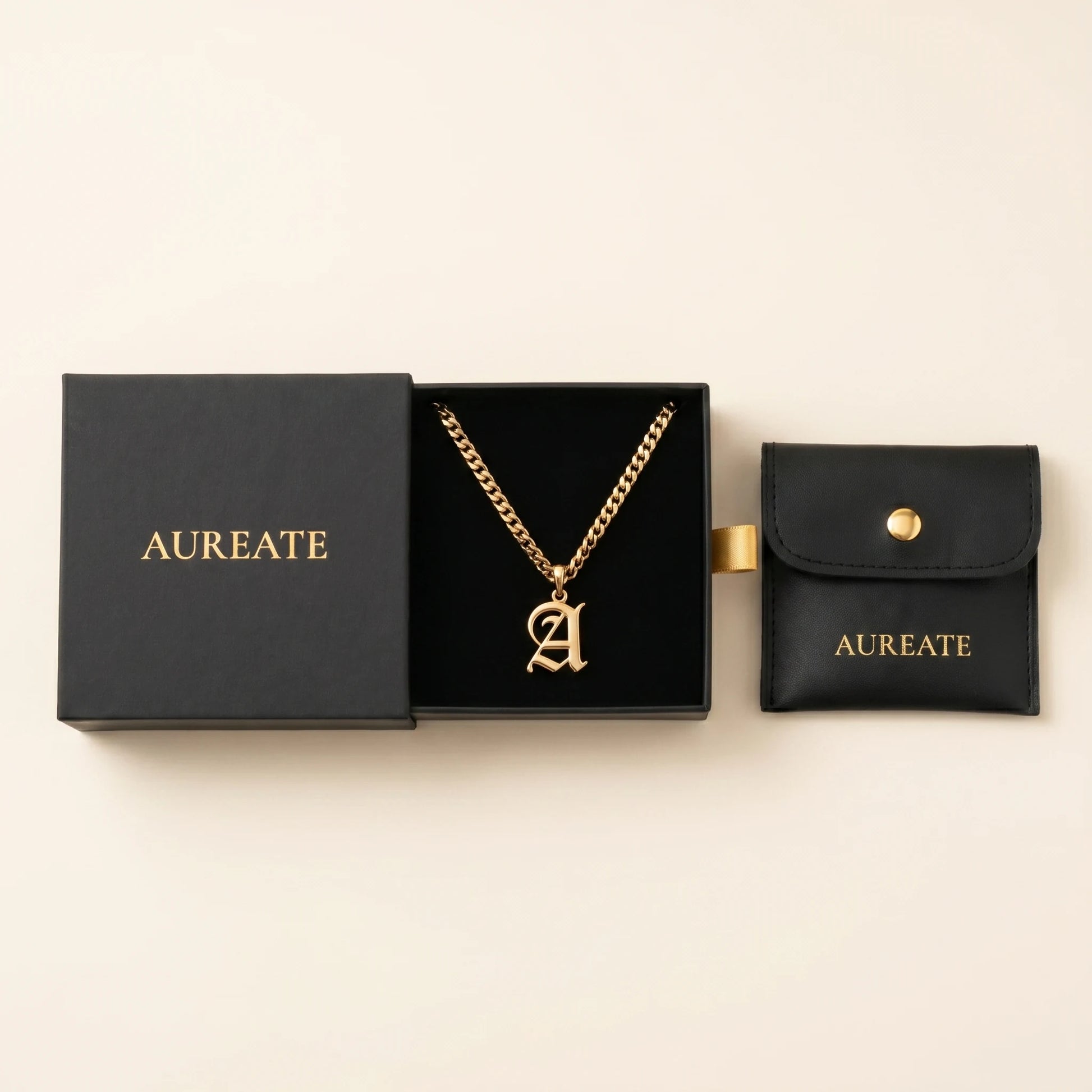 Gothic Initial Cuban Link Gold gift box A v2