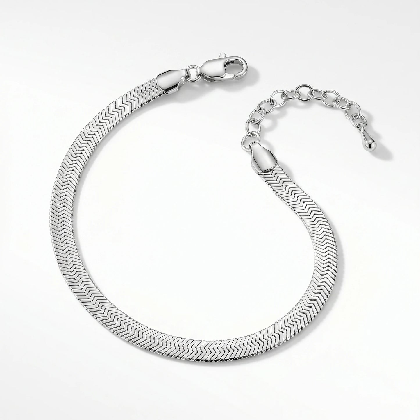 Silver flat herringbone bracelet packshot stainless steel