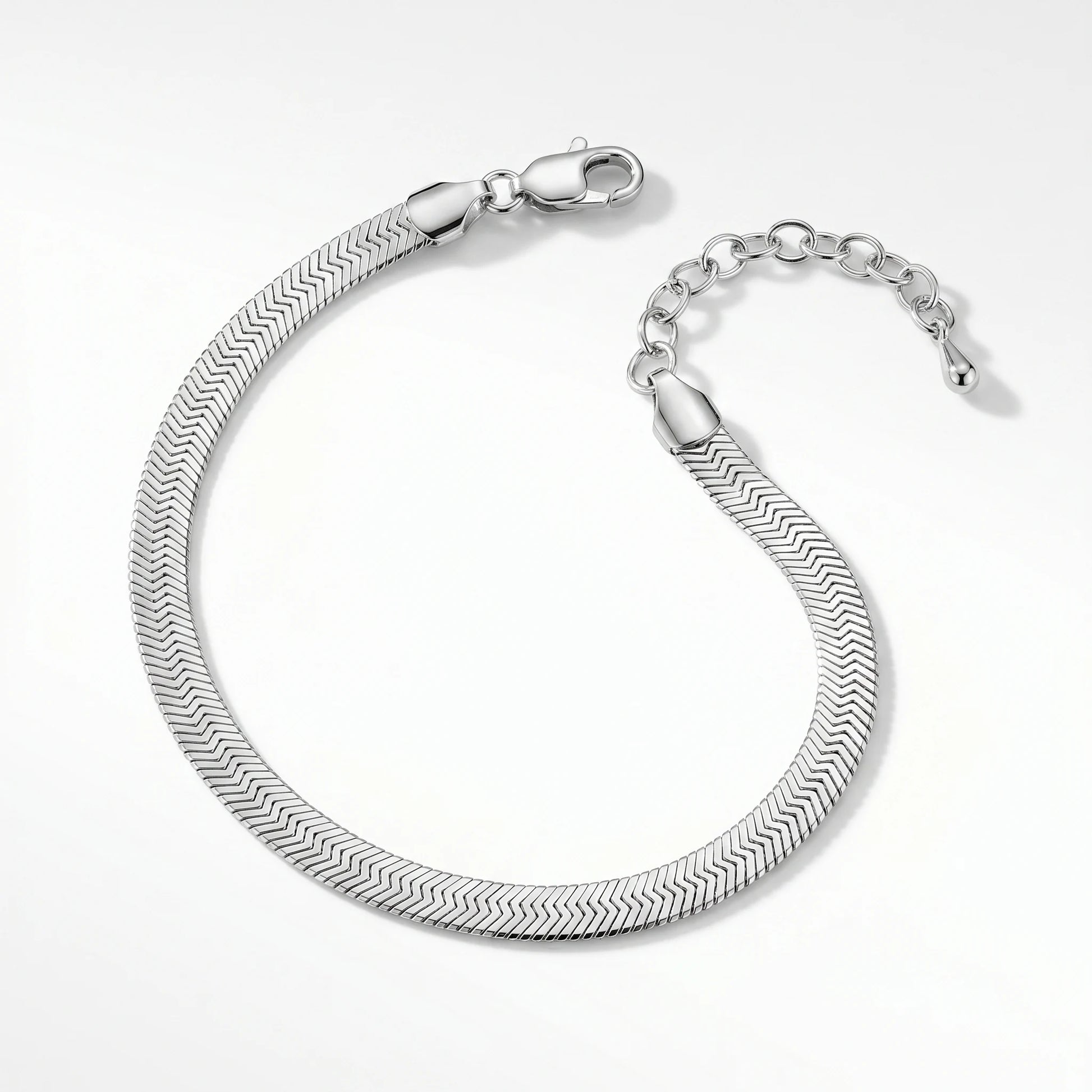 Silver flat herringbone bracelet packshot stainless steel