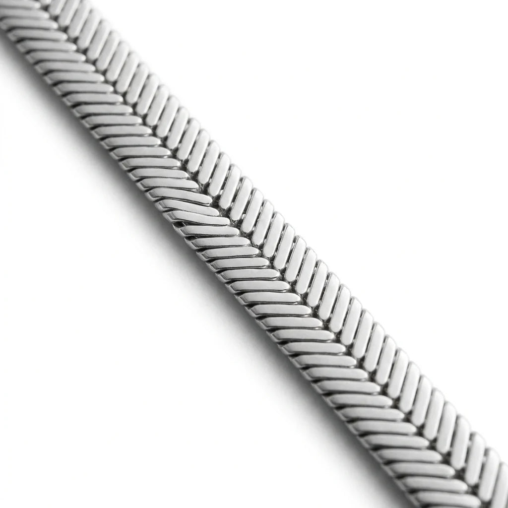 3mm Herringbone Silver Chain macro detail
