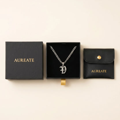 Gothic Initial Cuban Link Silver gift box B v2