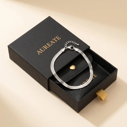 Silver herringbone bracelet in AUREATE matte black gift box