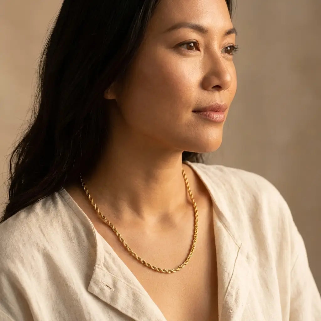 3mm Twisted Rope Chain gold studio portrait