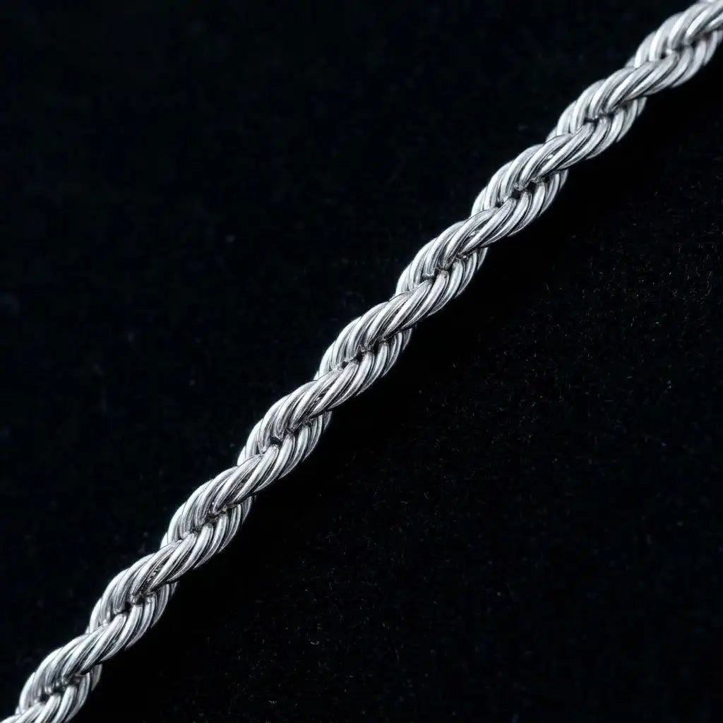 3mm Twisted Rope Chain - Silver - Macro Detail