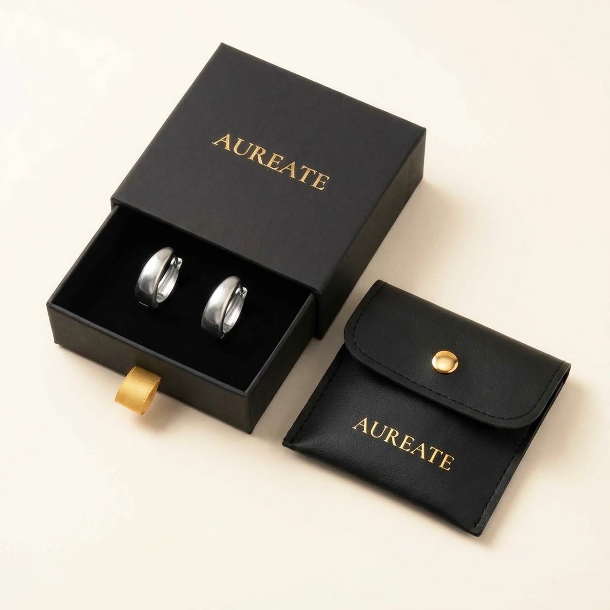 Silver tone stainless steel chunky dome hoop earrings, in its gift box | SKU: AUR-CHKDOM-S