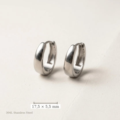 Silver tone stainless steel chunky dome hoop earrings, size guide with measurements | SKU: AUR-CHKDOM-S