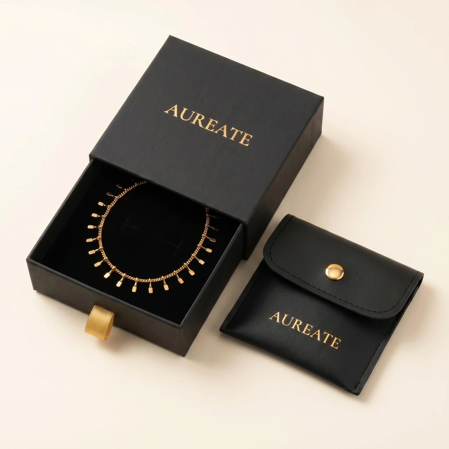 Gold Sun Ray Fringe Anklet AUREATE gift box reveal