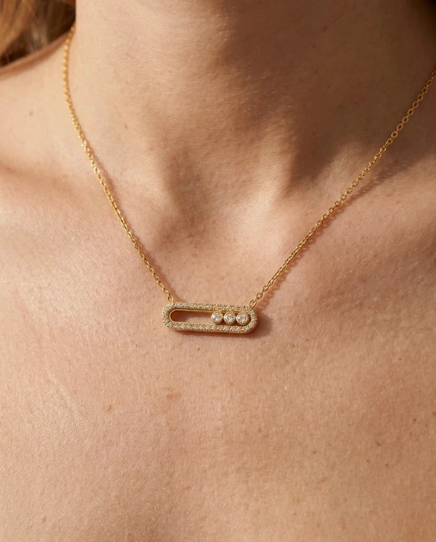 Trio Sliding Pavé Necklace porté