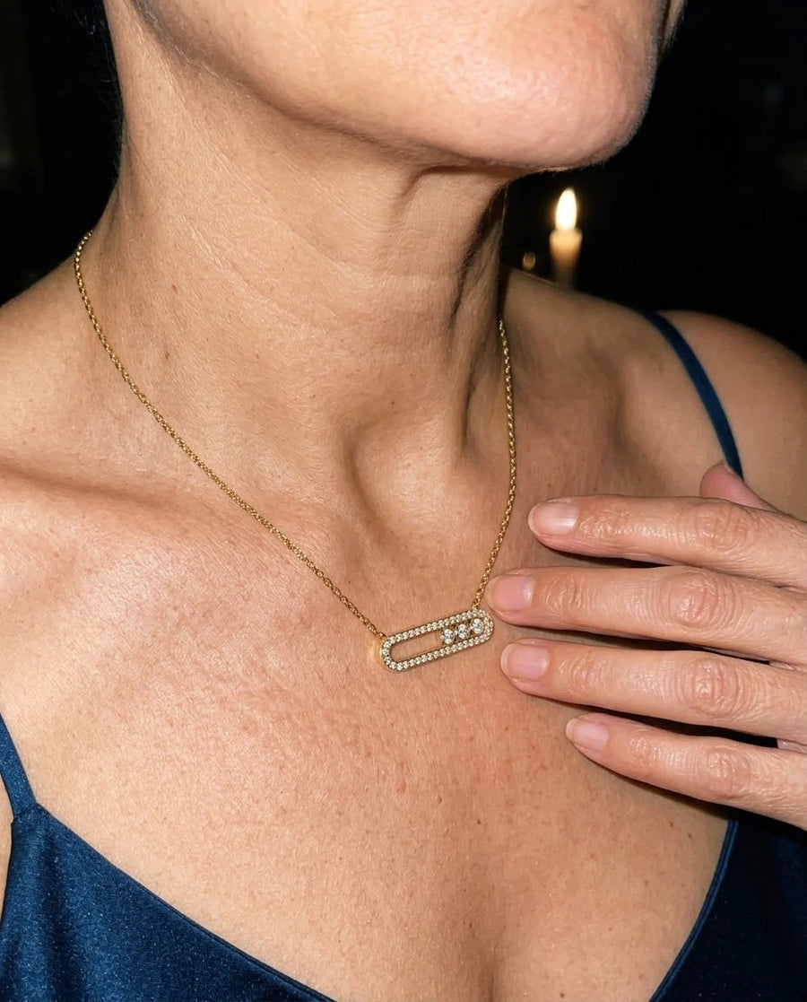 Trio Sliding Pavé Necklace porté