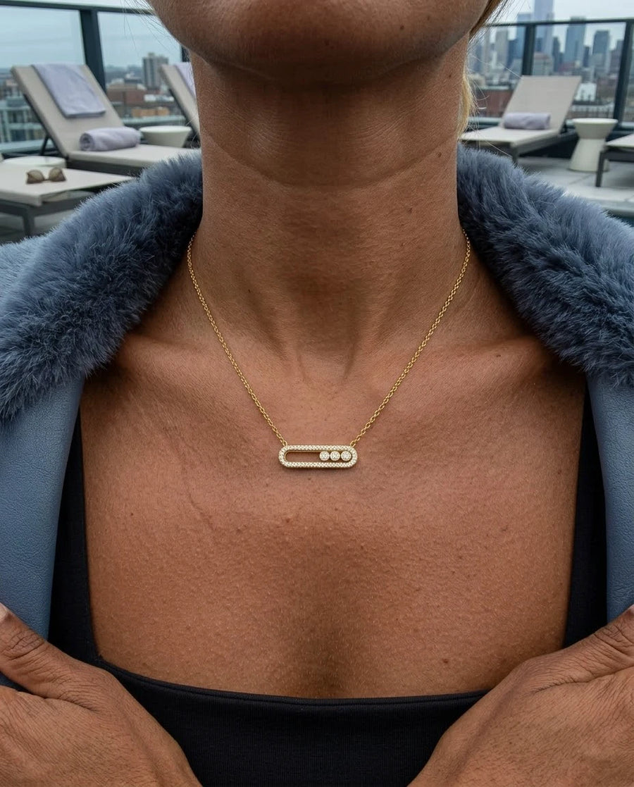 Trio Sliding Pavé Necklace porté