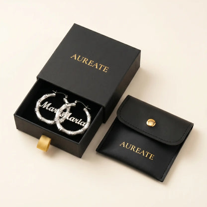 Two-Tone Bamboo Name Earrings silver gift box AUREATE drawer