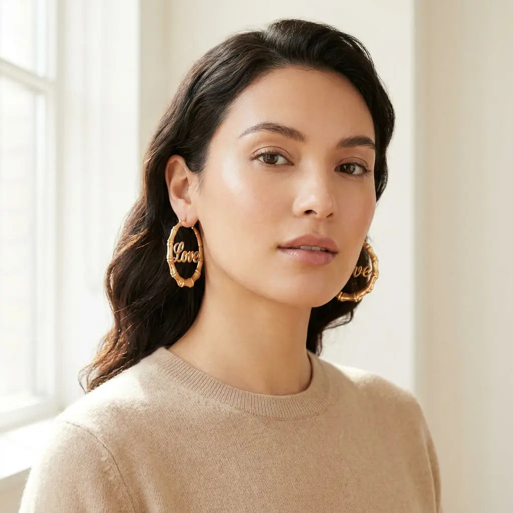 Two-Tone Bamboo Name Earrings gold studio Love