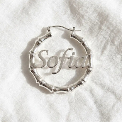 Two-Tone Bamboo Name Earrings silver packshot Sofia